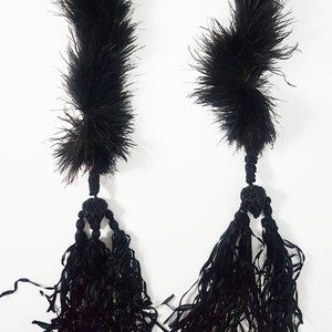 Vintage Ostrich Feather Tasseled Scarf, Art Deco Style Feather Scarf